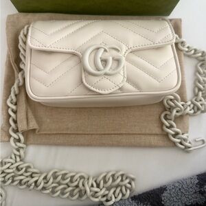 Gucci White belt Bag with Chain Strap and Logo 100cm